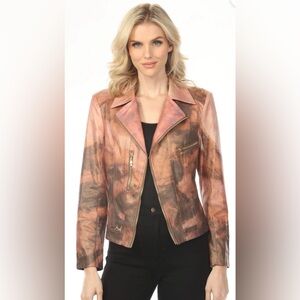 Insight Vegan Leather Moto Jacket in Liquid Carmel Tie Dye
